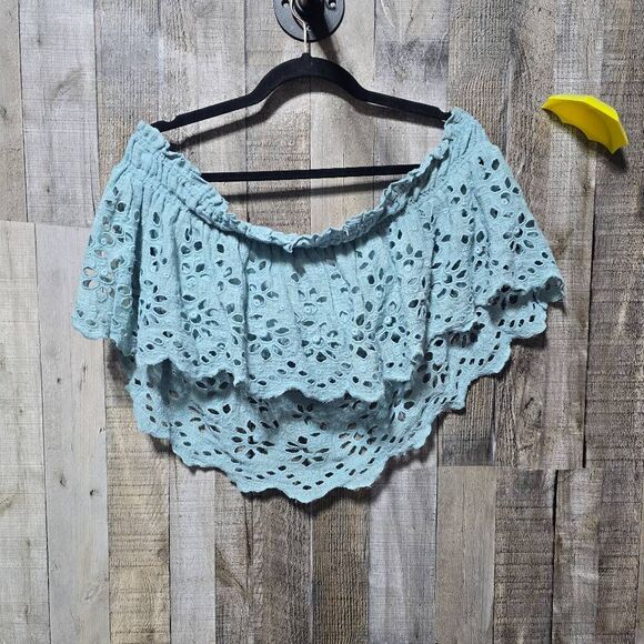 Free People Fp One Perla Top In Seafoam Green Crop Of Shoulder Embroidered Top - Picture 3 of 5